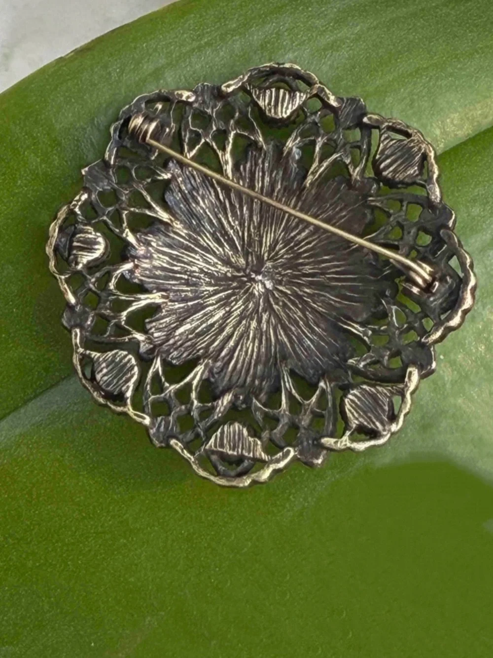 Vintage Filigree Brooch - Blue Rhinestone & Pastel Cabochon Pin